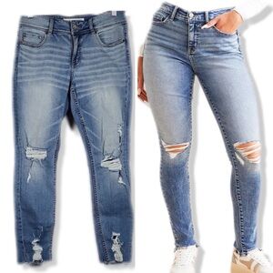 BKE Gabby Curvy Fit High Rise Ankle Skinny Destroyed Knee Distressed Jeans 27